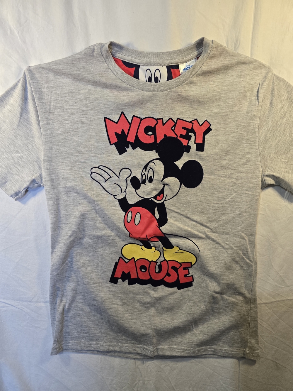 Disney Gray Mickey Mouse Tee with Red & Yellow Graphic